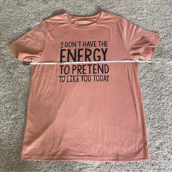 Shein Salmon Graphic T-Shirt Black Lettering Size Medium I Don’t Have The Energy - Picture 5 of 8